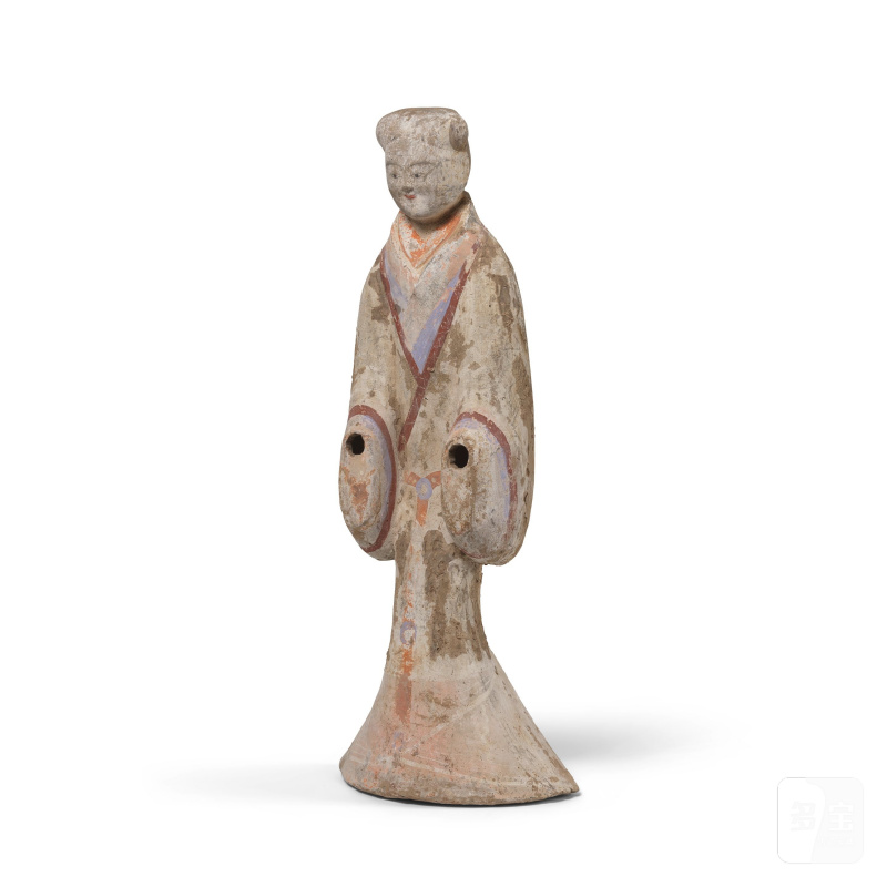 漢 陶加彩仕女俑 | GRANDE STATUETTE DE DAME EN TERRE CUITE POLYCHROME - 图5